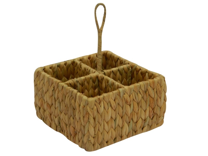 Refined Water Hyacinth Utensil Holder - Four Compartments & Handle - Sustainable Kitchen Caddy